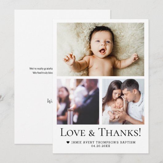 Love & Thanks Baby Baptism Photo Collage Grid Bedankkaart (Voorkant / Achterkant)