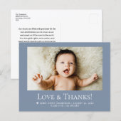 Love & Thanks Dusty blue 1 Baby Photo announcement Briefkaart (Voorkant / Achterkant)