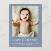 Love & Thanks Dusty blue Baby Photo announcement Briefkaart (Voorkant)