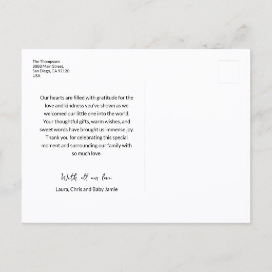 Love & Thanks Dusty blue Baby Photo announcement Briefkaart (Achterkant)