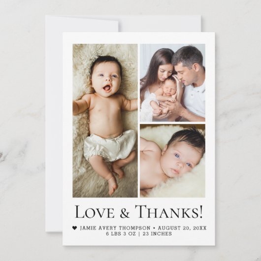 Love & Thanks Photo Collage Birth Announcement Bedankkaart (Voorkant)