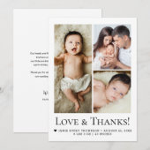 Love & Thanks Photo Collage Birth Announcement Bedankkaart (Voorkant / Achterkant)