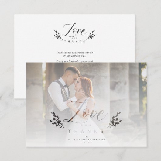 Love & Thanks Photo Wedding Botanical Transparency Bedankkaart (Voorkant / Achterkant)