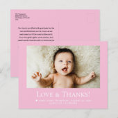 Love & Thanks Pink Baby Photo announcement Briefkaart (Voorkant / Achterkant)