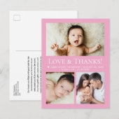 Love & Thanks Pink Baby Photo Collage birth Briefkaart (Voorkant / Achterkant)