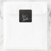 Love & Thanks Script, Gouden Confetti op Zwart, 2 Vierkante Sticker (Tas)