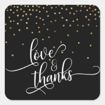 Love & Thanks Script, Gouden Confetti op Zwart, 2