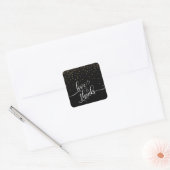 Love & Thanks Script, Gouden Confetti op Zwart, 2 Vierkante Sticker (Envelop)
