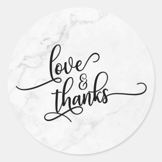 Love & Thanks Script Over Witte Marmer Ronde Sticker (Voorkant)