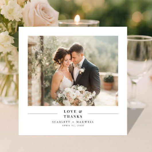 Love & Thanks Simple Modern Wedding Photo Square Bedankkaart