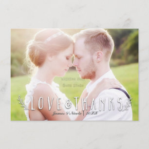 LOVE & THANKS Typografie Fotokaart Voor- & Achterk Bedankkaart