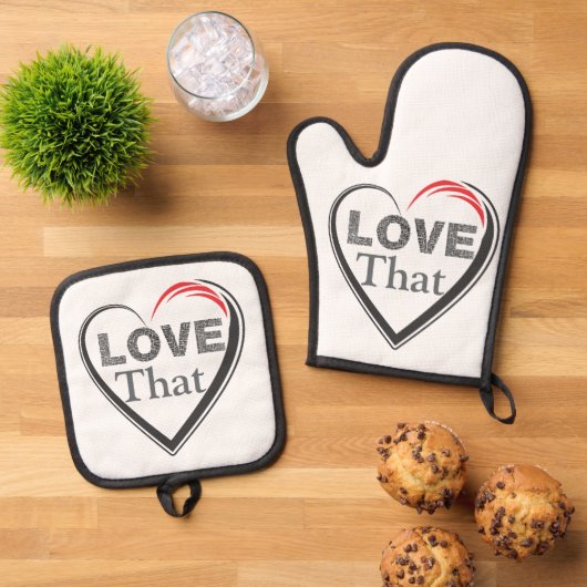 Love That Oven Mitt & Pot Holder Ovenwant & Pannenlap Set (Top down)