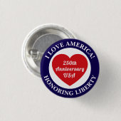 Love the USA Patriotic Red White Blue Heart 250th Ronde Button 3,2 Cm (Voorkant /achterkant)