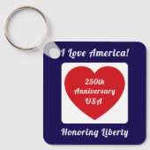 Love the USA Patriotic Red White Blue Heart 250th Sleutelhanger (Voorkant)