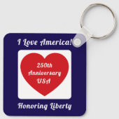 Love the USA Patriotic Red White Blue Heart 250th Sleutelhanger (Achterkant)