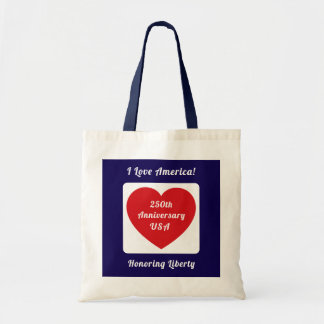 Love the USA Patriotic Red White Blue Heart 250th Tote Bag