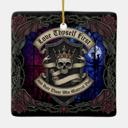 Love Thyself First Keramisch Ornament (Achterkant)