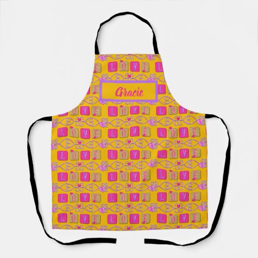 Love Tiles-Pink-Paars-YELLOW- Schort (Voorkant)