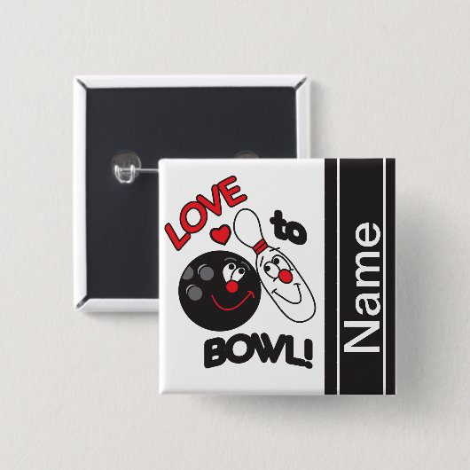 Love to Bowl | Personaliseren Vierkante Button 5,1 Cm (Voorkant /achterkant)