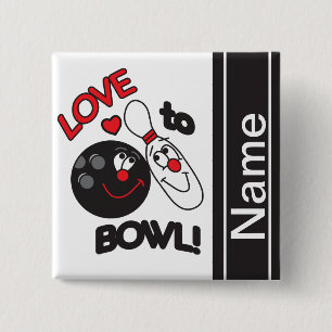 Love to Bowl   Personaliseren Vierkante Button 5,1 Cm