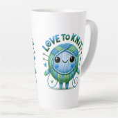Love to Knit Quote Schattigee Blauw Groene Bal van Latte Mok (Rechterhoek)