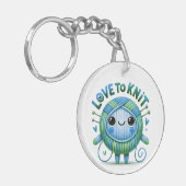 Love to Knit Quote Schattigee Blauw Groene Bal van Sleutelhanger (Voorkant Links)