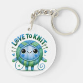 Love to Knit Quote Schattigee Blauw Groene Bal van Sleutelhanger (Achterkant)