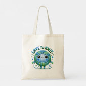 Love to Knit Quote Schattigee Blauw Groene Bal van Tote Bag (Achterkant)