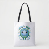 Love to Knit Quote Schattigee Blauw Groene Bal van Tote Bag (Voorkant)