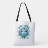 Love to Knit Quote Schattigee Blauw Groene Bal van Tote Bag (Achterkant)