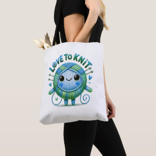 Love to Knit Quote Schattigee Blauw Groene Bal van Tote Bag
