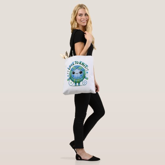 Love to Knit Quote Schattigee Blauw Groene Bal van Tote Bag (Op model)