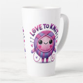Love to Knit Quote Schattigee Roze Paarse Bal van  Latte Mok (Rechterhoek)