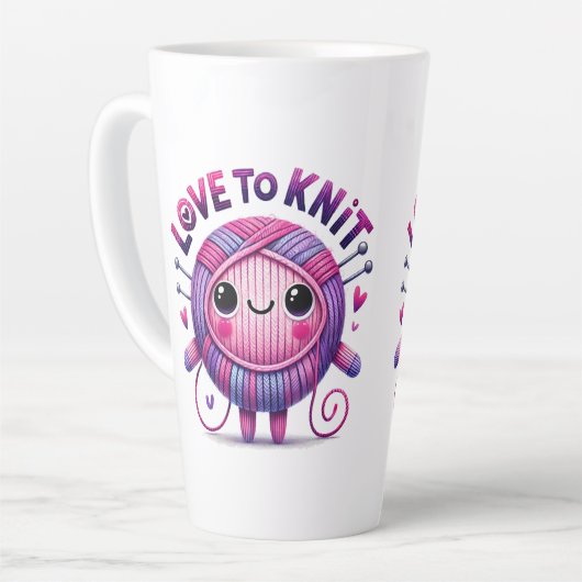 Love to Knit Quote Schattigee Roze Paarse Bal van  Latte Mok (Linkerhoek)