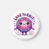 Love to Knit Quote Schattigee Roze Paarse Bal van  Magneet (Voorkant)