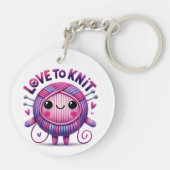 Love to Knit Quote Schattigee Roze Paarse Bal van Sleutelhanger (Achterkant)