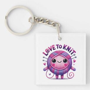Love to Knit Quote Schattigee Roze Paarse Bal van  Sleutelhanger