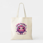 Love to Knit Quote Schattigee Roze Paarse Bal van Tote Bag (Achterkant)