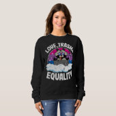 Love Trash & Equality Raccoon Rainbow Bisexual Fla Trui (Voorkant volledig)