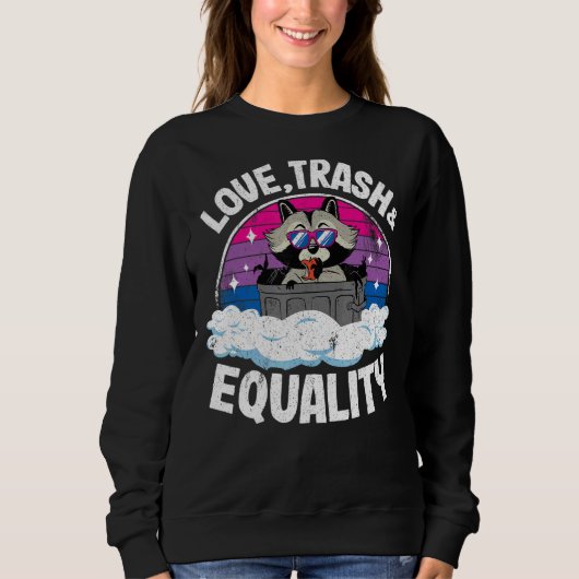 Love Trash & Equality Raccoon Rainbow Bisexual Fla Trui (Voorkant)