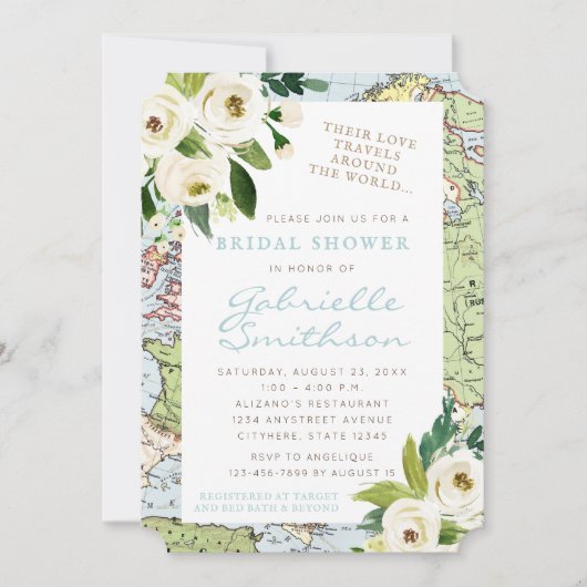 Love Travels Floral Map Vrijgezellenfeest Kaart (Voorkant)