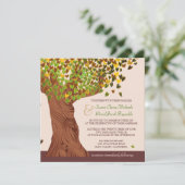 Love Tree Falling Heart Leaves Wedding Invite Kaart (Staand voorkant)