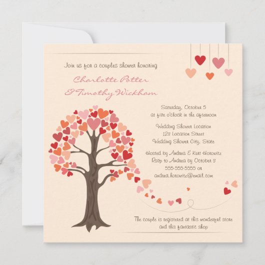 Love Tree Hearts Bruiloft Douche Uitnodiging (Voorkant)