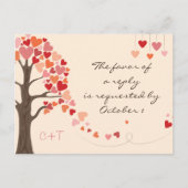 Love Tree Hearts Bruiloft RSVP Uitnodiging Briefkaart (Voorkant)