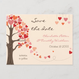 Love Tree Hearts Bruiloft Sla de datum op Aankondigingskaart