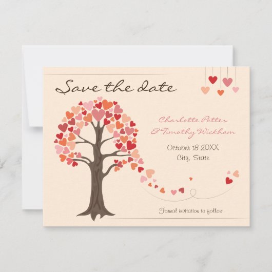 Love Tree Hearts Bruiloft Sla de datum op Save The Date (Voorkant)