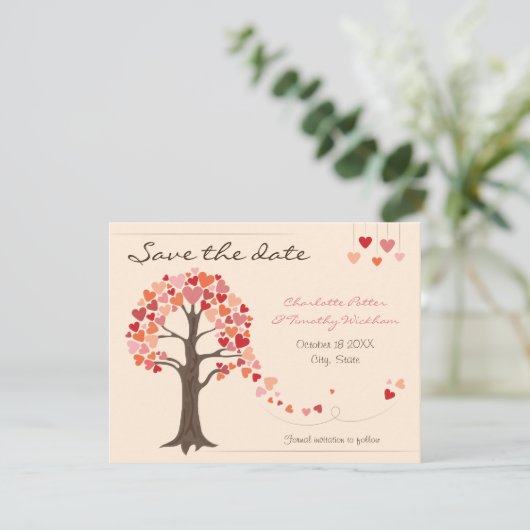 Love Tree Hearts Bruiloft Sla de datum op Save The Date (Staand voorkant)