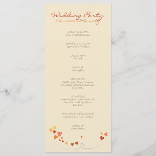 Love Tree Hearts huwelijksprogramma Programmakaart (Achterkant)