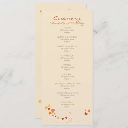 Love Tree Hearts huwelijksprogramma Programmakaart (Voorkant / Achterkant)