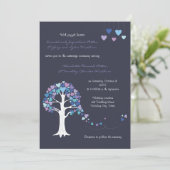 Love Tree Hearts Winter Weddenschap Blue Kaart (Staand voorkant)